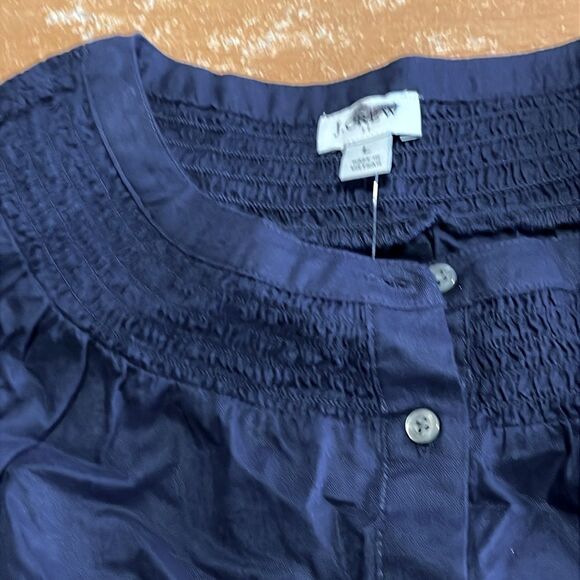 J Crew Factory NWT Linen Blend Short Sleeve Smock Neck Top Size Large in Navy - Picture 7 of 7